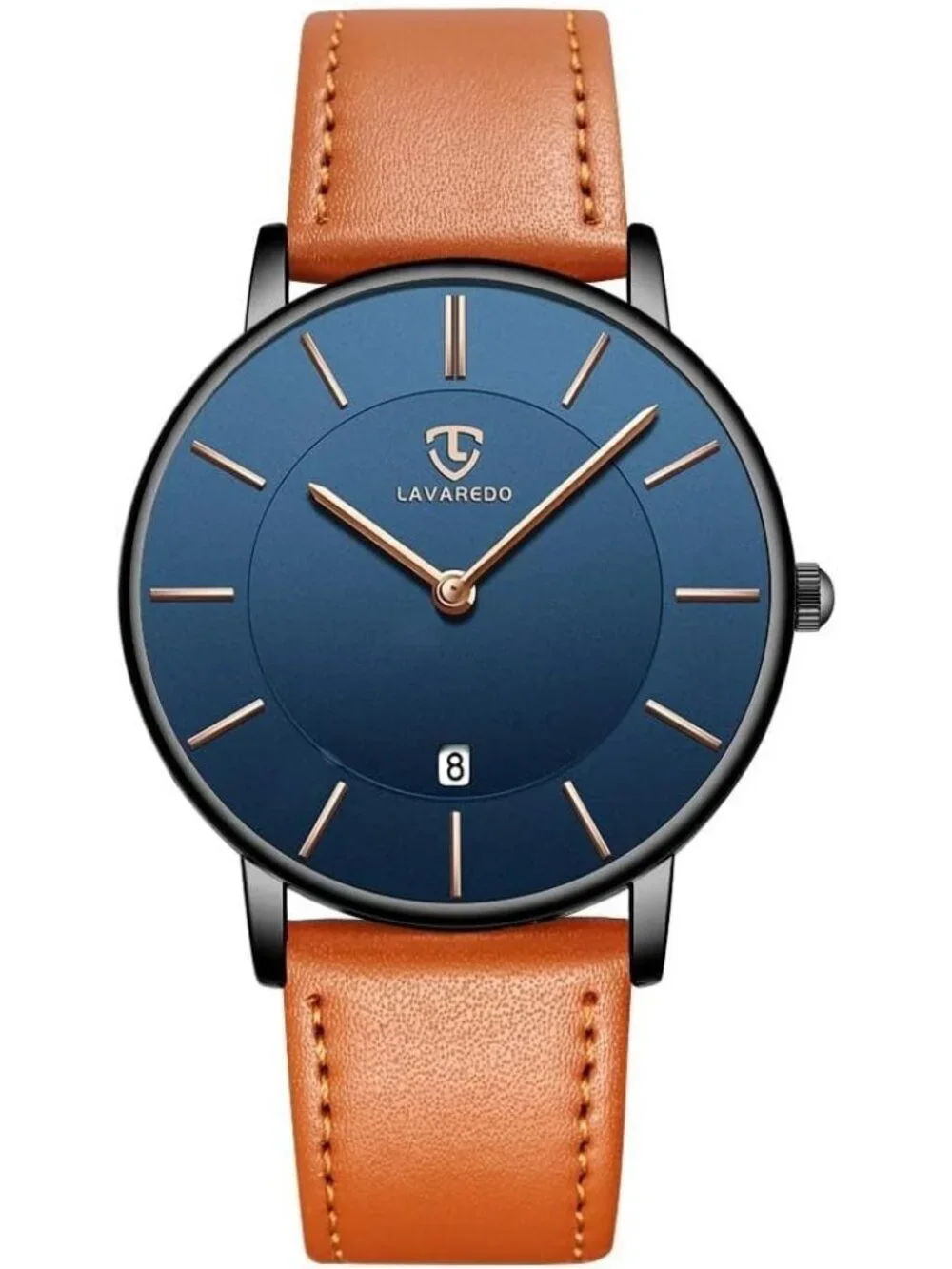Men's Orange Blue Leather Strap Analog Minimalist Fashion Simple Wrist Watch